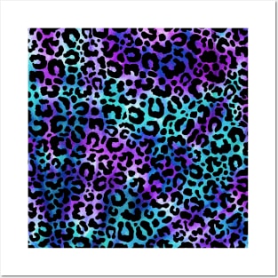 Cute Tie Dye Purple Blue Boho Leopard Print Posters and Art